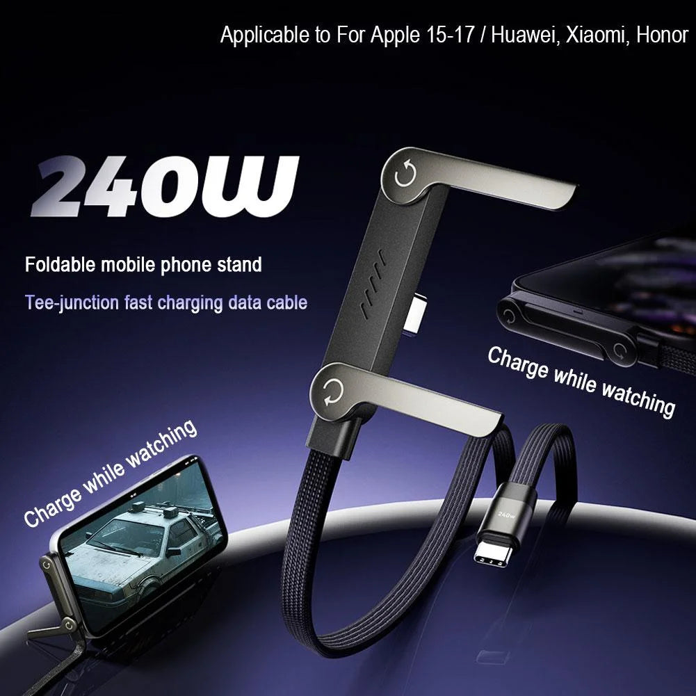 240W Fast Charging Cable 2‑in‑1 with Phone Stand