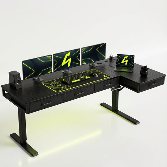 S4U 63" L‑Shaped Electric Standing Desk with Drawers