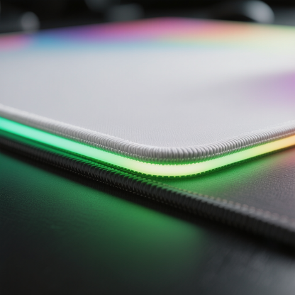 Close-up of a mouse pad with RGB lighting